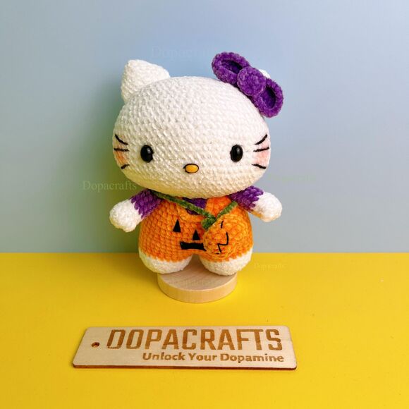 Halloween handmade HelloKitty Crochet Doll | Limited HelloKitty Pumpkin Plush - Picture 10 of 11